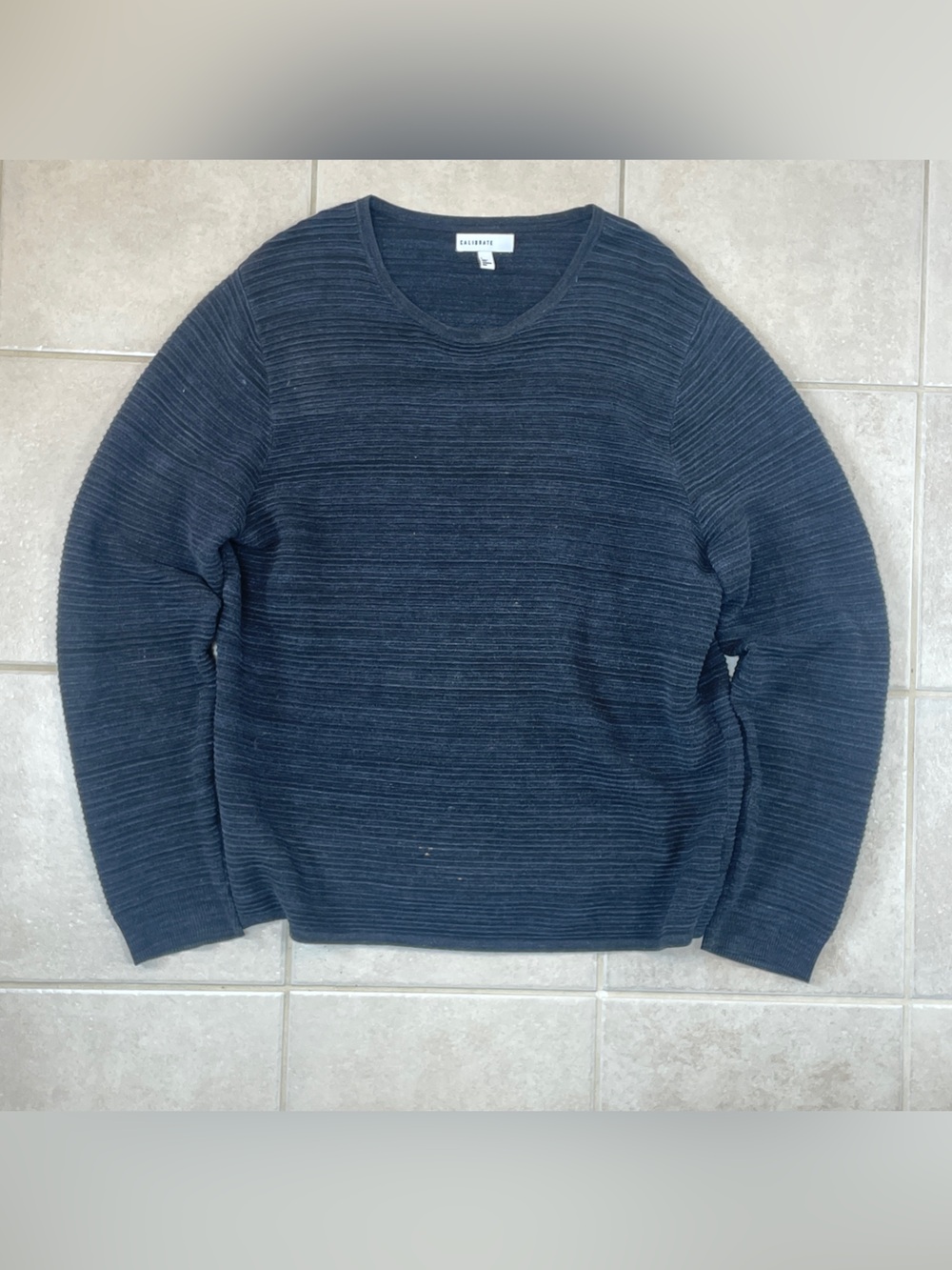 C2 by Calibrate Navy Ribbed Crewneck Sweater